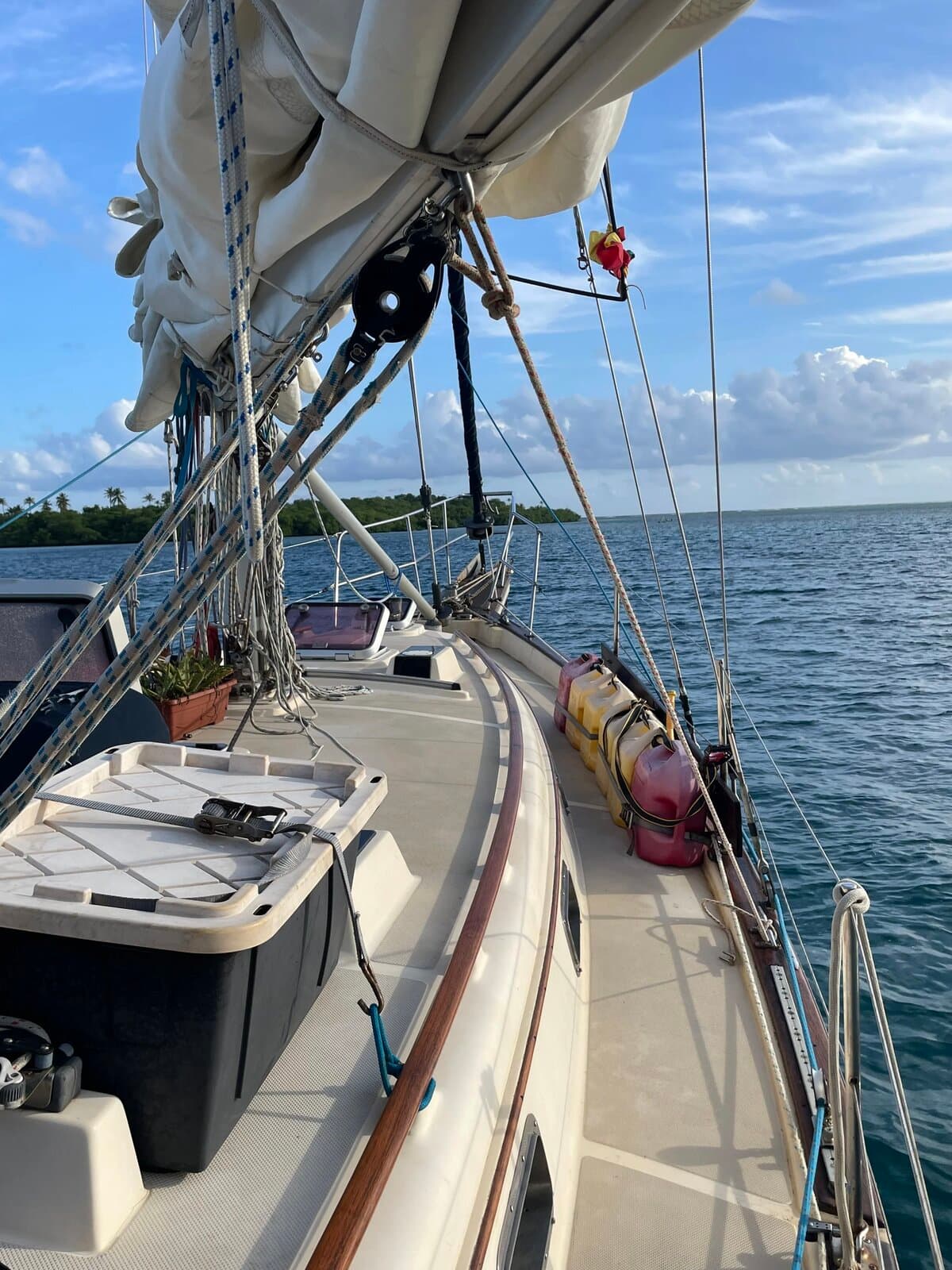 Catamaran bow view anchored in San Blas