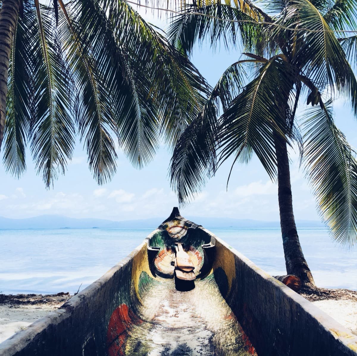 Island palm trees swaying in the breeze