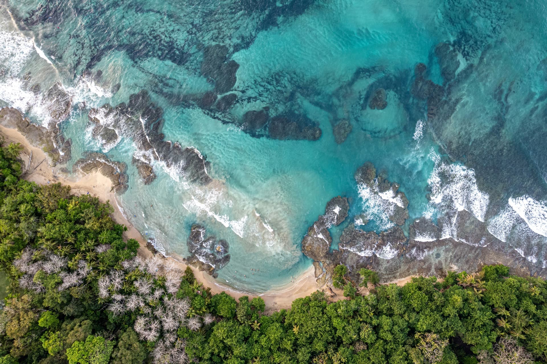 Aerial view of a turquoise lagoon